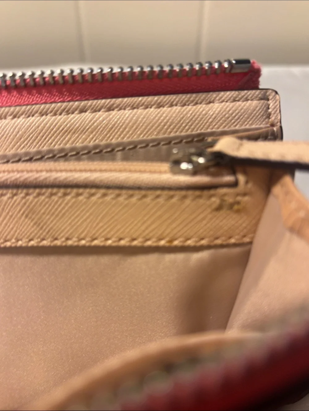 EUC Coach Peyton Dream C Slim Zip Around Wallet - White & Pomegranate Pink
